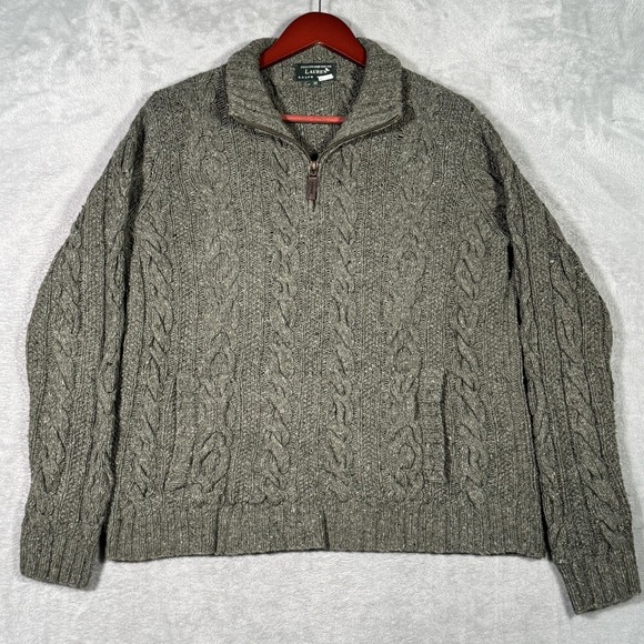 Lauren Ralph Lauren Sweaters - Lauren Ralph Lauren Sweater Womens M Green Hand Knit Wool 1/4 Zip Cable Knit